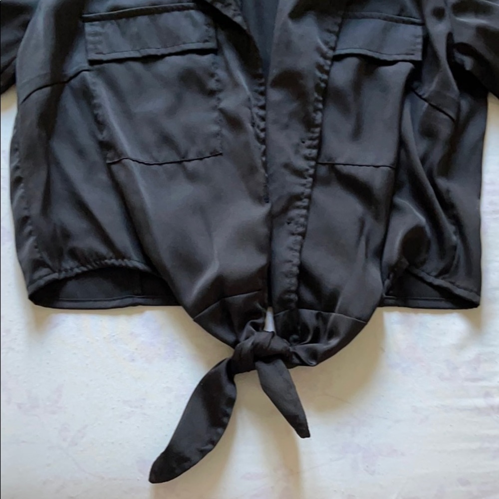 Black Satin Button Up Top - Picture 2 of 3